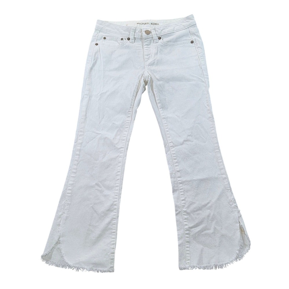 Michael Kors Izzy Cropped Flare Jeans White Frayed‎ Hem Womens Size 00 25x25